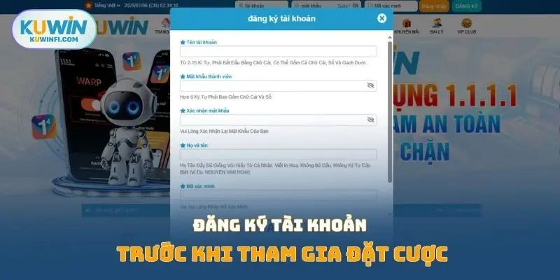 Đăng ký tài khoản trước khi tham gia đặt cược