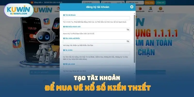 Tạo tài khoản để mua vé xổ số kiến thiết